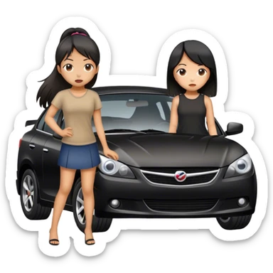two asian girls broken black car sticker