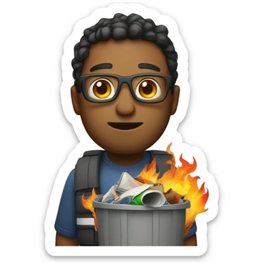a software engineer holding a flaming pile of trash sticker