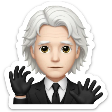 Male Goth with Top Hat
 Wavy shoulder-length hair, white skin, black suit and gloves, pale skin tone, white long hair sticker