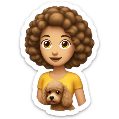 mujer pelo largo castaño abrazando una poodle sticker