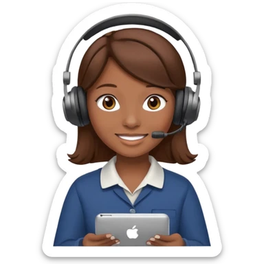 Make an emoji of a girl (no glasses) with brown hair who is teaching how to use iMessage to a class sticker