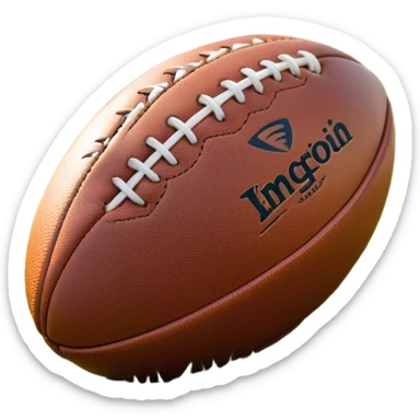 Cinematic Realistic image of a rugged rugby ball with detailed leather textures and precise stitching, rendered against a sunlit field backdrop with dynamic natural lighting that emphasizes its robust character sticker