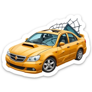 crashed car sticker