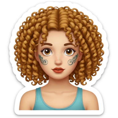 curley hair tattoo girl, full on face. sticker