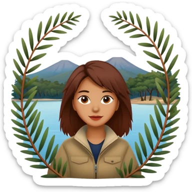 The word "Oldina" surrounded by trees and a lake and some native australian bottle brush branches  sticker