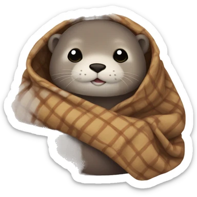 otter cozy in blanket sticker