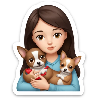 dreamy brunette girl cuddling a chihuahua sticker