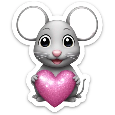 Mouse holding a pink glitter heart sticker