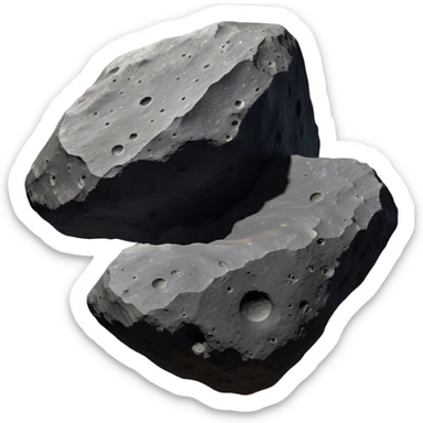  Cinematic Realistic Asteroid – A massive, irregularly shaped rock floating through the void, its cratered and pitted surface showing signs of ancient impacts. The harsh light from a nearby star reveals detailed textures and rugged, jagged edges. sticker