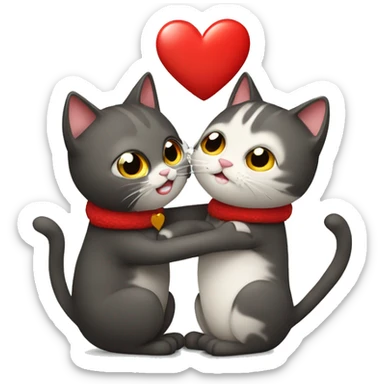 Two cats who are hugging each other and a red heart is on top of them sticker