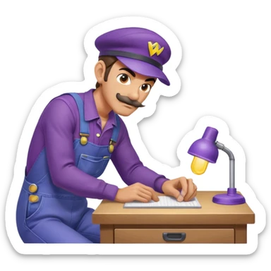 Waluigi building a desk  sticker