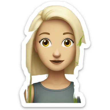 white woman looking out of tall weeds which are taller than she is sticker