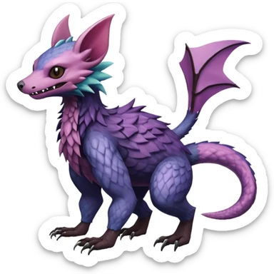 Realistic scaly swampy elemental detailed Colorful Trico-Noibat-Crobat-Swoobat-Sergal-Furret-Ferret-Wolverine-Vernid-furry-fursona-fusion-Fakemon-animal-hybrid-creature, full body sticker