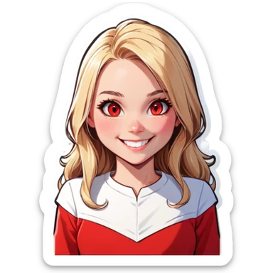 Woman, blonde hair, red eyes, white skin, smile sticker