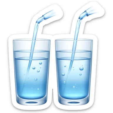 3D illustration of two glasses of water — cold ❄️ and hot 🔥. Particles dissolving faster in hot water, slower in cold. Minimalist, clean, bright, modern 3D icon style. sticker
