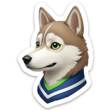 White brown husky with Seattle Seahawks gear sticker