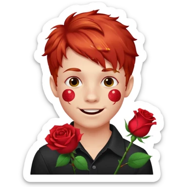 red glitter naughty-looking boy with a rose in his mouth sticker