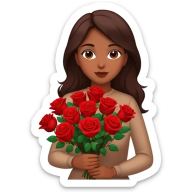 Brown woman with long dark brown hair holding red roses sticker