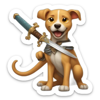 dog with sword, stabbing a dragon sticker