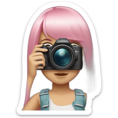 eurasian girl with long, straight pink hair and fringe holding camera sticker