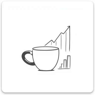 a doodle of a coffee cup next to a bullish stock graph sticker