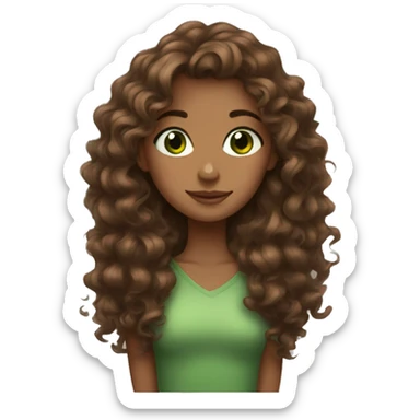 brown curl hair girl, brown girl, green eyes, hugs sticker