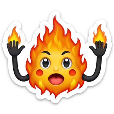 A fire with eyes in a mouth and black arms and legs sticker