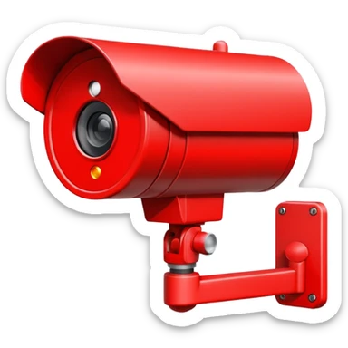 Minimalist emoji-style sticker of a CCTV camera with a glowing red record light, facing forward. Flat icon, grayscale with small red accent.
 sticker
