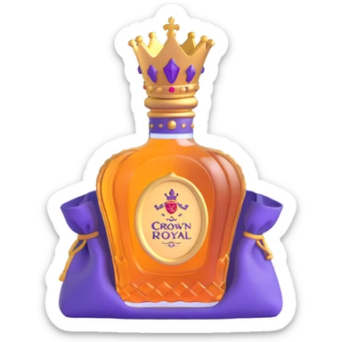 Crown Royal whisky bottle with purple bag and gold crown sticker