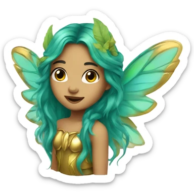 Beautiful, leaf, fairy, gold, turqoise, green, long hair, big wings sticker