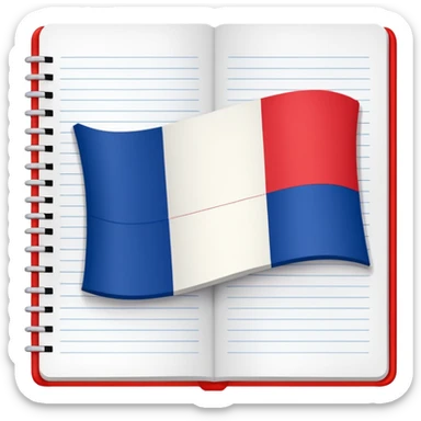 open notebook with French flag on the page sticker