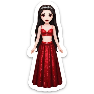 Bride of Dracula with long dark brown hair, red sequin bra, red sequin long skirt sticker