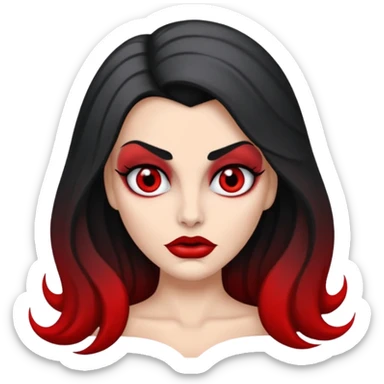 vampira com o tom de pele cinza com os olhos vermelhos, cabelos longos e ondulados e pretos sticker