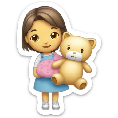 Fille portant un doudou Hello Kitty sticker