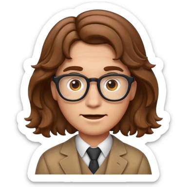 give the nerd emoji brown wavy hair in a center part sticker