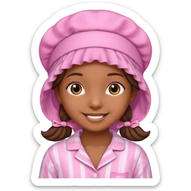 a brown skin girl with a pink bonnet and pajamas sticker