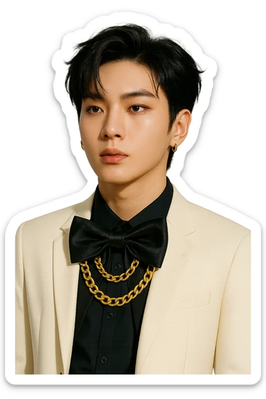 kpop idol bow tie with gold chains, fashionable sticker