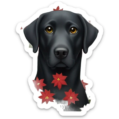 Black Labrador poinsettias  sticker