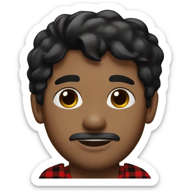  Man with black hair, beige skin and brown eyes wearing red and black buffalo plaid pjs sticker