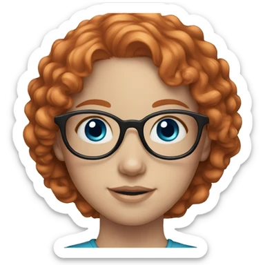 girl with light red curly hair, pale skin, blue eyesand glasses sticker