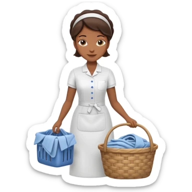 a detailed, high quality full body illustration of a housekeeper folding the laundry, sticker
