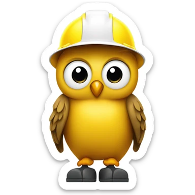 yellow owl with work boots and construction hard hat sticker