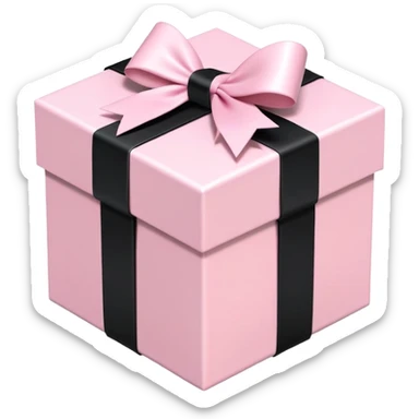 Light pink gift box with black ribbon bow, 3D isometric sticker