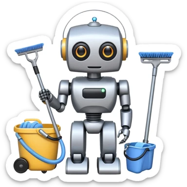 robot with cleaning tools sticker