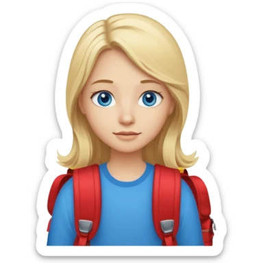 a blonde girl with long hair and blue eyes whose travel sticker