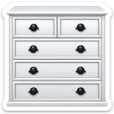detailed white chest with 6 drawers, each with one small black knob, stacked neatly, realistic depth sticker