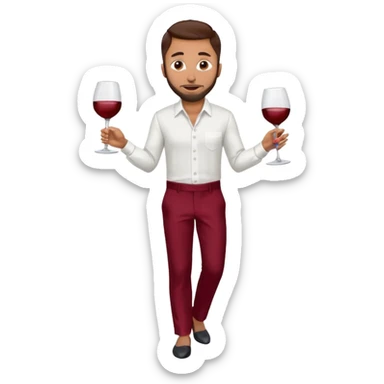 Anwar Jibawi with dark brown hair, white dress shirt, wine red silk pants sticker