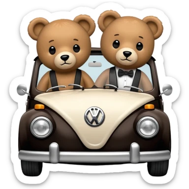 Two teddy bears in black Volkswagen  sticker