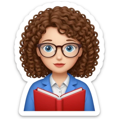 teacher blue eyes glasses curly brown hair long kind valentine hdeart sticker
