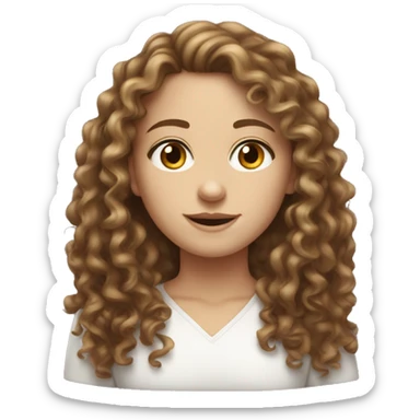 Curly long brown hair white girl brown eyes sticker